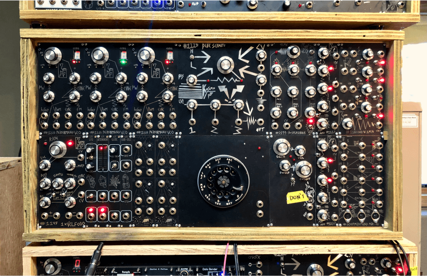 Two row case loaded with modules and made with splintery plywood